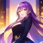 Placeholder: 8k, Girl, high quality, detailed, purple long hair, golden eyes, beautiful lighting, vibrant colors, laughing