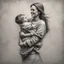 Placeholder: Hyper Realistic framed sketch of a mother carrying her child on a grey texture wall