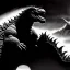 Placeholder: Portrait black and white ink and pencil of 'Godzilla',painting by Arthur Adams,Earl Norem,Caravaggio,simon Bisley,frazetta,Howard,西嘛哒, evan lee, Vallejo,kelly , cinematic composition, extreme detail,fit full body inside picture,8k