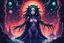 Placeholder: Demon girl wizard behind, cosmic horror, nightmare, galaxy in eyes with dread, truth, alien underwater, fullbody, 8bits, pixel art,