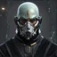 Placeholder: star wars bald male corellian pilot wearing pearlescent black and gunmetal grey First Order special forces heavy assault stealth commando armor and helmet with gold trim inside the jedi temple, hyperdetailed, dynamic lighting, hyperdetailed background, 8k resolution, volumetric lighting, light skin, fully symmetric details