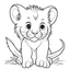 Placeholder: doodle, baby lion, happy, cute animals, full view, realistic, coloring page, only draw lines, coloring book, clean line art, –no sketch, color, –ar 3:4, white background, minimalistic black lines, minimal black color, low level black colors, coloring page, avoid thick black colors, thin black line art, avoid colors, perfect shape, perfect clear lines,