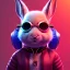 Placeholder: pixar style anamorphic cute smiling baby rabbit, smiling, cyberpunk headphone, sunglass, gangsta gold necklaces, full body, magenta puffer jacket, manila city background, dramatic lighting, hyper realistic, unreal engine 5, 16k