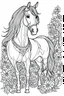 Placeholder: outline art for horse coloring pages with horse and flowers, white background, Sketch style, full body, only use outline, clean line art, white background, no shadows and clear and well outlined