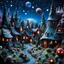 Placeholder: Detailed creepy landscape made of modeling clay, fairy tale, people, village, stars and planets, Roger Dean, naïve, Tim Burton, strong texture, Ernst Haekel, extreme detail, Max Ernst, decal, rich moody colors, sparkles, bokeh, odd, giant boy as a background