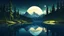 Placeholder: summer night, Boreal Forest,lake, valley,moonlight,low poly,reflections,dramatic scene