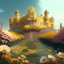 Placeholder: A very large palace made of flowers with a yellow river