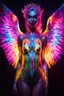 Placeholder: Beautiful Angel with body painting art fullcolour neons glowing bright light in the dark and colorful details