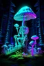 Placeholder: neon glowing turkey skeleton in magical mushroom forest