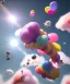 Placeholder: Ultra realistic speed clouds sky scene, wide angle view, sweet childs falling down, inflatable color clothing, free jumping flying, many trinkets, hair monster, many jelly beans, balls, color smoke, smile, happy, circus style, extreme, wind, clouds sea, 20,000 feet altitude, stratosphere, soft color, highly detailed, unreal engine 5, ray tracing, RTX, lumen lighting, ultra detail, volumetric lighting, 3d, finely drawn, high definition, high resolution.