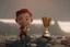 Placeholder: Boy character with creative trophy with his hand like winner