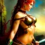 Placeholder: portrait 'beautiful Sexy Busty RedSonja',braided long hair,horned helmet, celtic tattoed,crystal clear green eyes,painting by gaston bussiere, greg rutkowski, yoji shinkawa, yoshitaka amano, tsutomu nihei, donato giancola, tim hildebrandt, oil on canvas, cinematic composition, extreme detail,fit full head inside picture,32k