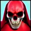 Placeholder: red skull of devil, teeth in nose, pixar style