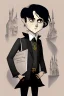 Placeholder: black haired young man wizard with gothic jewelry in the style of charles addams