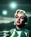 Placeholder: Ultra Realistic retro sci-fi 1960 scene, waist up view portrait, blonde woman, sweet young Marilyn Monroe face, perfect iris, tight latex coat, Strange planet background, Retro sci-fi style glass helmet, sphere dron, fog, rain, soft color, highly detailed, unreal engine 5, ray tracing, RTX, lumen lighting, ultra detail, volumetric lighting, 3d, finely drawn, high definition, high resolution.