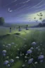 Placeholder: A grayish purple floral grassland with fairies painted by Frank Wilson