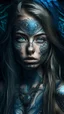 Placeholder: Super detailed digital art masterpiece, beautiful mystical amazon girl, preparing for a ritual, in tattoo natural face without makeup, gothic style clothing, detailed clothing , big realistic beautiful eyes, shiny eyes, ultra atmospheric details, beautiful facial proportions, super detailed skin textures, complex masterpiece, beautiful proportions, wild messy hair, beautiful tattoos cover the whole body and face of the girl, natural special effects, complex physics, ultra realistic body proporti