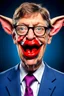 Placeholder: it Bill Gates with a gremlin cow with big lipstick mouth, big lips