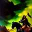 Placeholder: portrait oil on canvas, beautiful busty female Barbarian Warrior, riding a Black Horse,green eyes, ,minimal armor,comic book cover, mystical colors,insanely detailed,realistic,intrincate detail, 16k resolution, masterpiece,Frank Frazetta,Alex Horley, Simon Bisley