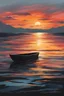 Placeholder: Sad Paint of Boat at the sea with sunset