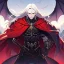 Placeholder: Vampire knight, young man, handsome, long white hair, black full plate armor, red cape