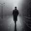 Placeholder: a man wearing a trench coat and hat walking down the street of london, lots of fog, dramatic, dramatic lighting, volumetric lighting, hyperrealism, 8k, high quality, photorealistic, lot of details