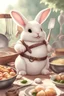 Placeholder: Cute chubby bunny floppy ears adventurer dnd cooking art realism