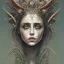 Placeholder: watercolor illustration ,singer Danish MØ, intricate detail , rusty metal, Dryad, sidhe, ominous, portrait,high lighting,