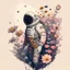 Placeholder: "floral astronaut" hand-drawn digital art, muted tones, flowers everywhere, colorful garden, beautiful galaxy, REALISTIC