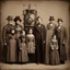 Placeholder: In the sepia tones of a bygone era, a Victorian family stands in solemn attire, their faces reflecting the austere demeanor of the times. At the center, an anachronistic figure, a cylindrical automaton with appendages that seem to mock the conventions of human form, stands in stark contrast to its human counterparts. This tableau challenges the viewer, juxtaposing the rigid human portraits with the whimsical inclusion of a mechanical entity, blurring the lines between history and fantasy.