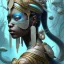 Placeholder: Sango fantasy, fantasy magic, intricate, sharp focus, illustration, highly detailed, digital painting, concept art, matte, art germ and Paul Lewin and Kehinde Wiley, masterpiece Aztec princess dancer head bronze eel' Asian African girl nice breast Thai hair turquoise silver blue under water