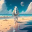 Placeholder: An astronaut walking on the beach of a beautiful sea, digital art, anime style, 4k, full details, high resolution