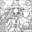 Placeholder: outline art for square witch tarot coloring page for kids, classic manga style, anime style, realistic modern cartoon style, white background, sketch style, only use outline, clean line art, no shadows, clear and well outlined