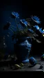 Placeholder: Bosch nightmares paining style Title:a blue vase with dry dark color flowers 8k artistic photography, photorealistic concept art, soft natural volumetric cinematic perfect light, chiaroscuro, award-winning photograph, masterpiece, oil on canvas, Raphael, Caravaggio, Greg Rutkowski, people, beksinski, Giger