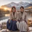 Placeholder: Pakistani Pukhtoon Women smiling at sunrise riverside & snowy mountains