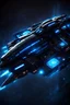 Placeholder: a black spaceship with glowing blue lights on the exterior.