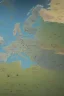 Placeholder: European countries are viewed from space, roads, cities, signs are visible. Highlight the names of the countries on the map. The clouds are naturalistic