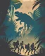 Placeholder: A tense, Jurassic Park-style illustration of a group of adventurers cautiously making their way through a prehistoric jungle, with the massive silhouette of a T-Rex lurking in the shadows, evoking the thrilling suspense of iconic adventure films.