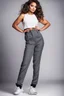 Placeholder: full body portrait of a girl fashion model ,pretty pants and top, perfect face,sport shoes, photo studio lights,curvy hair