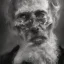 Placeholder: Extremely detailed portrait of man fading into a dark and rough oblivion, black and white digital painting.