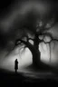 Placeholder: The Illusion of being in love , a broken shadow by the tree of sadness in the mist and storm
