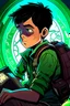 Placeholder: gimme a book cover photo which a boy 11 year old with dark hair in the dark with a backpack and a watch who is laying unconisous