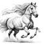 Placeholder: Coloring page, general picture, mild details, white background, horse in gallop