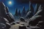 Placeholder: Rocks, night, 2000's sci-fi movies influence, ludwig dettman impressionism painting