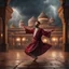 Placeholder: Hyper Realistic photographic-view of a Sufi Whirling with Golden & Maroon Islamic Sufi Rustic Grungy Background with thunderstorm at heavy rainy night outside an ancient Islamic architectural building showing dramatic & cinematic ambiance.