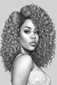 Placeholder: Create a coloring page of a beautiful curvy black female looking to the side with curly hair. No shading, No color, clean lines