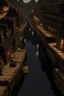 Placeholder: A dark brown underground town with minecarts painted by Georges Seurat