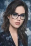 Placeholder: Lucy Hale, Elvis Presley Hybrid, 4k UHD, photorealistic, ((big, full, plump, pouty lips:1.5)) black hair, big cat-eye eyeglasses, dark blue foggy gradated marble wall background