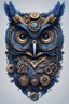 Placeholder: Portrait of an owl, steampunk, indigo blue, colorful, illustration, highly detailed, simple, smooth, and clean vector, no jagged lines, vector art, smooth, made all with grey colored gears inspired by future technology