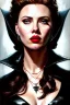 Placeholder: painting of scarlett johansen as evil queen in black leather, feminie, angry, stern look on her face, volouptous, busty, cleavage, emperious, mature, highly detailed, digital painting, artstation, concept art, smooth, sharp focus, illustration, art by gaston bussiere and alphonse mucha